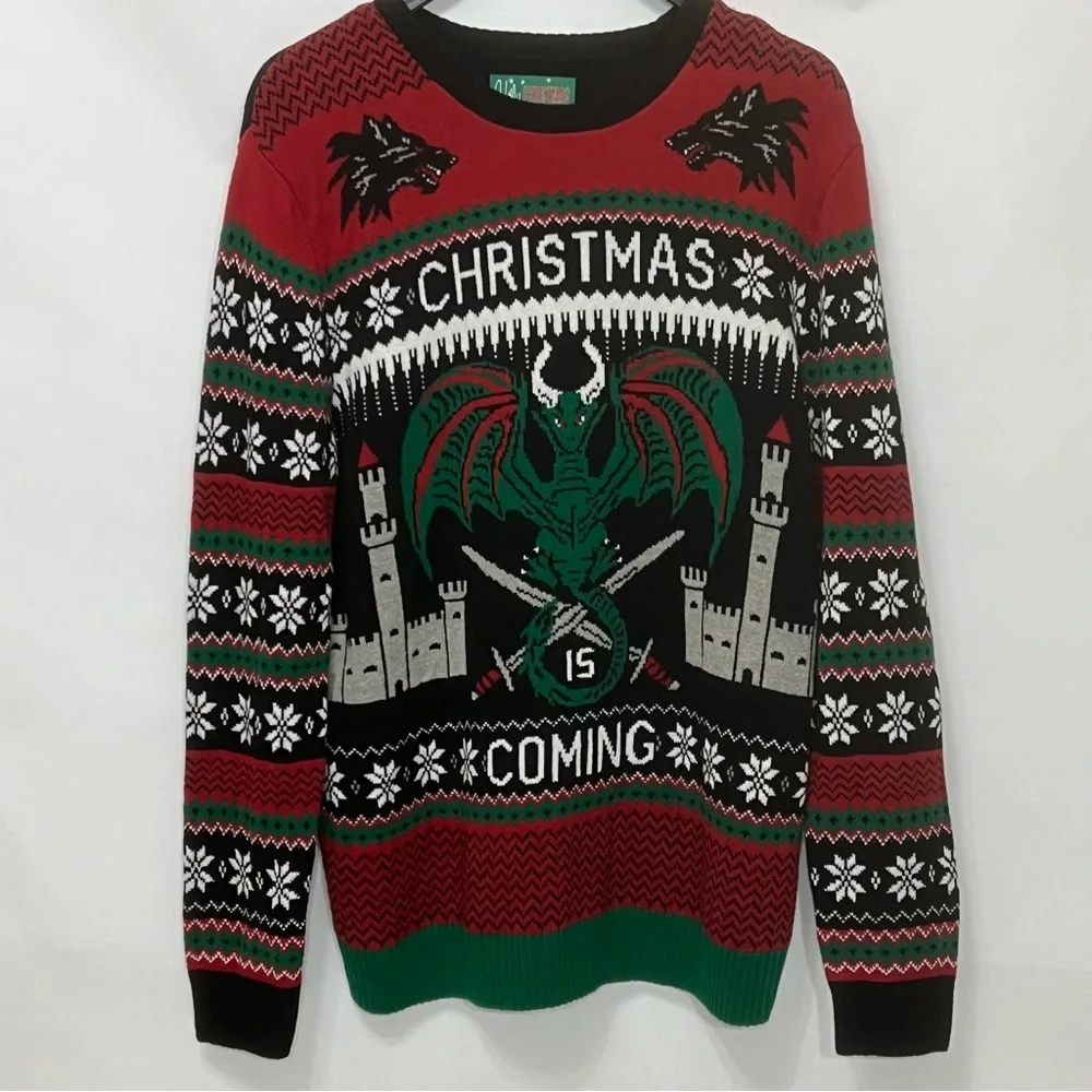 Ugly Christmas Sweater‎ Knitted Dragons and Castles Party